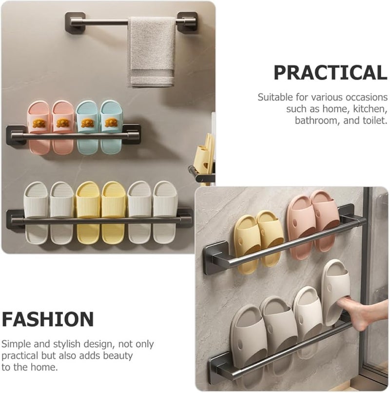 Gatuida Punch Free Bathroom Towel Holder 40Cm Gray Metal Self Adhesive No Drill Wall Mounted - Image 4